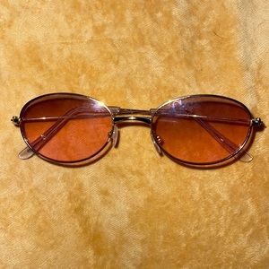 Pink Lens Oval Sunglasses with Gold Frame